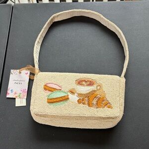 NWT  Handcrafted in India Beige Shoulder Handbag with Pastry Design